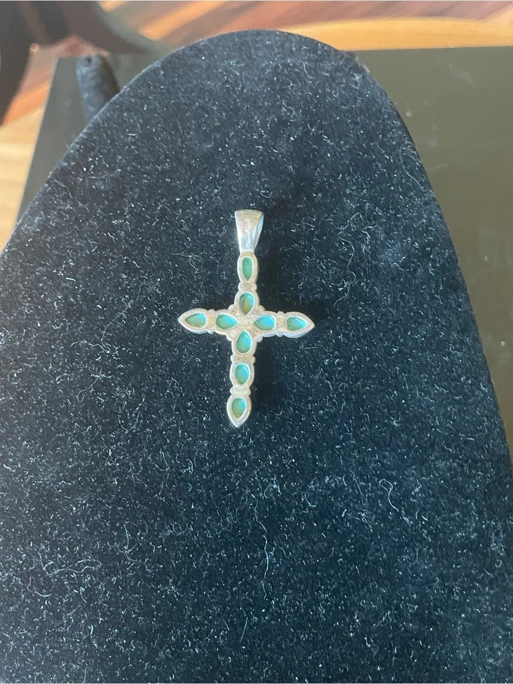 Turquoise Teardrop Cross Pendant – Sterling Silver